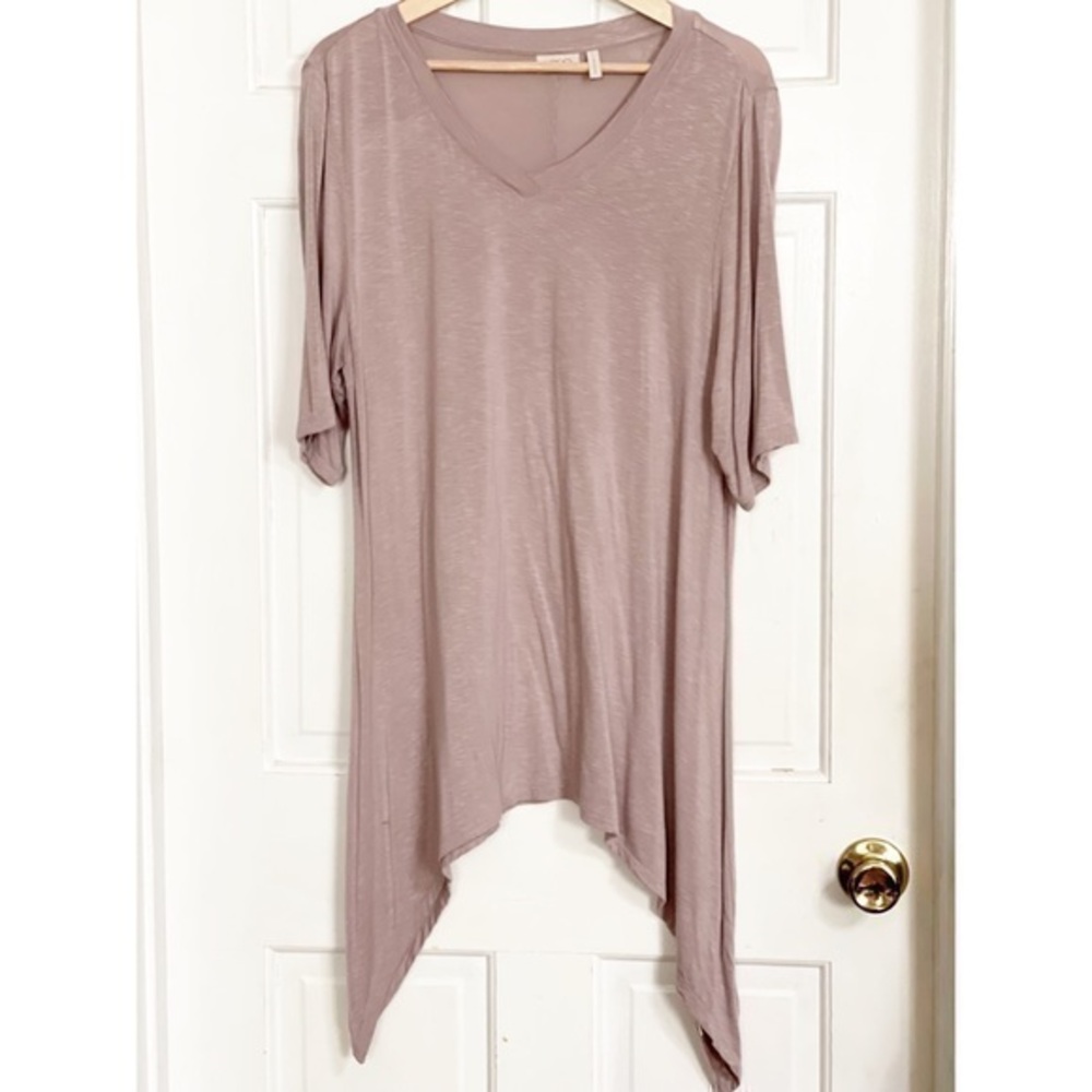 LOGO Lori Goldstein High Low Short Sleeve Top Shirt